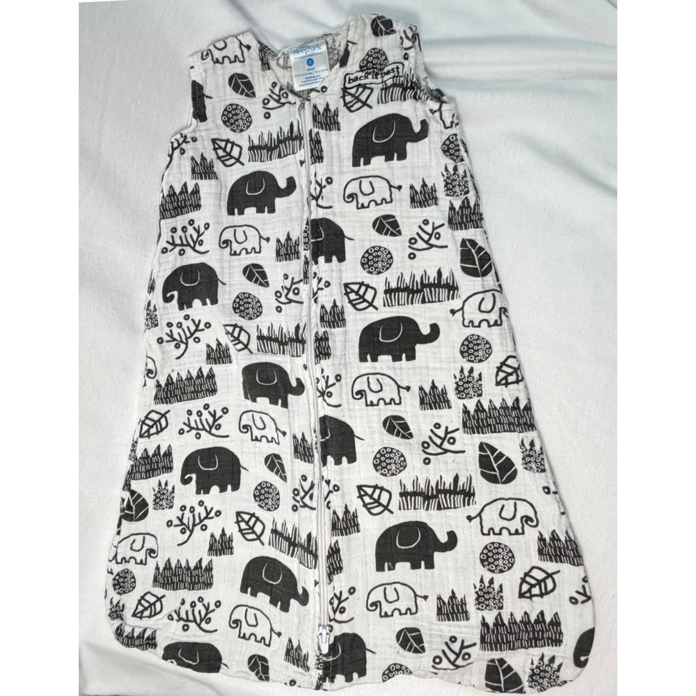 HALO SleepSack Muslin Wearable Blanket Small Black White Elephant Print